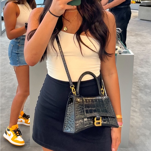 Balenciaga Hourglass Small Crocodile Embossed Leather Bag - Picture 1 of 16
